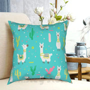 Blue Llama Cactus Design Soft Throw Pillow Case