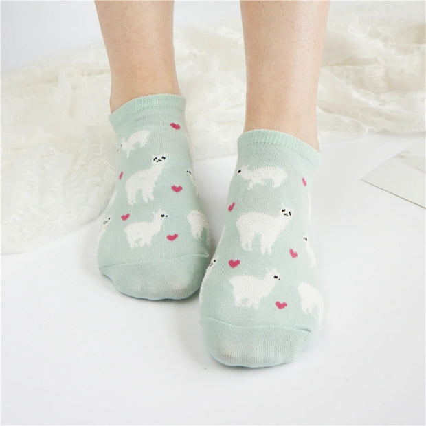 Llama Hearts Ankle Cozy Socks