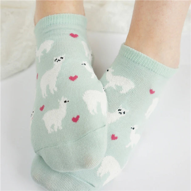 Llama Hearts Ankle Cozy Socks