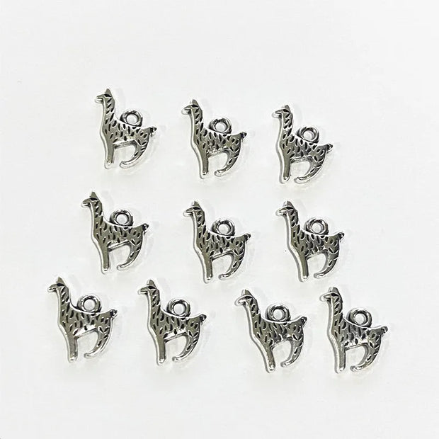 10 Piece Antique Silver Llama Charms