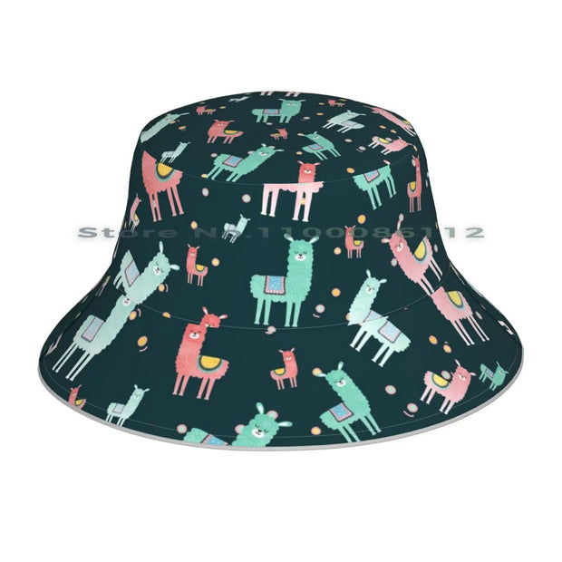 Cute Pastel Llamas Knit Beanie, Bucket Hat, or Scarf Mask