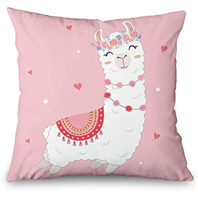 Pink Llama Cartoon Pillow Cover